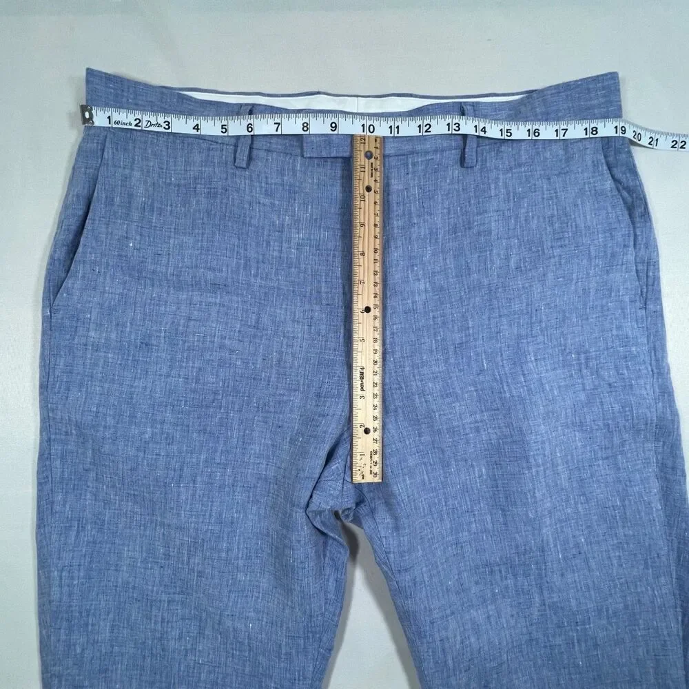 Banana Republic Mens Slim Textured 100% Linen Pants Bright Blue Chambray 36x32**